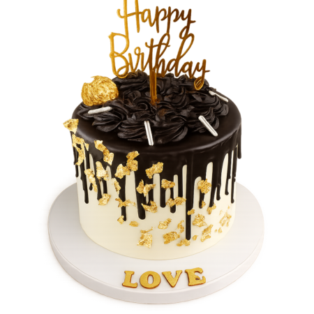 Black and gold love cake